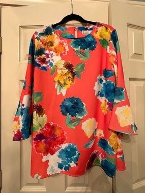 Bright Coral Floral Blouse by